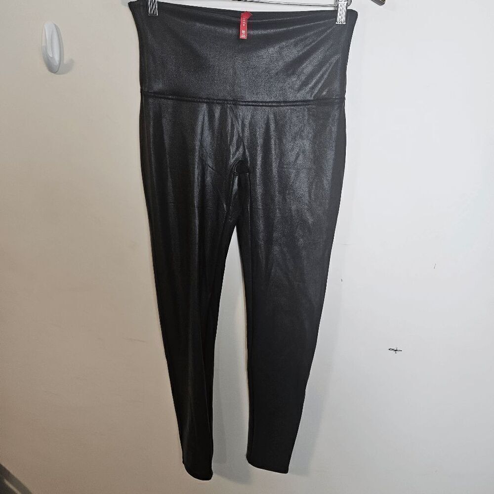 Spanx Faux Leather Leggings Slimming Tummy Tuck 2437 Women's Black Size XL